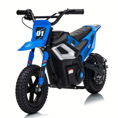 24V 350w Kids Ride On Motorcycle, 13.6MPH Max Speed, Mini Dirt Bike with Rear Wheel Suspension, Music, 12 Miles Range, Twist Grip Throttle, Seats, Blue
