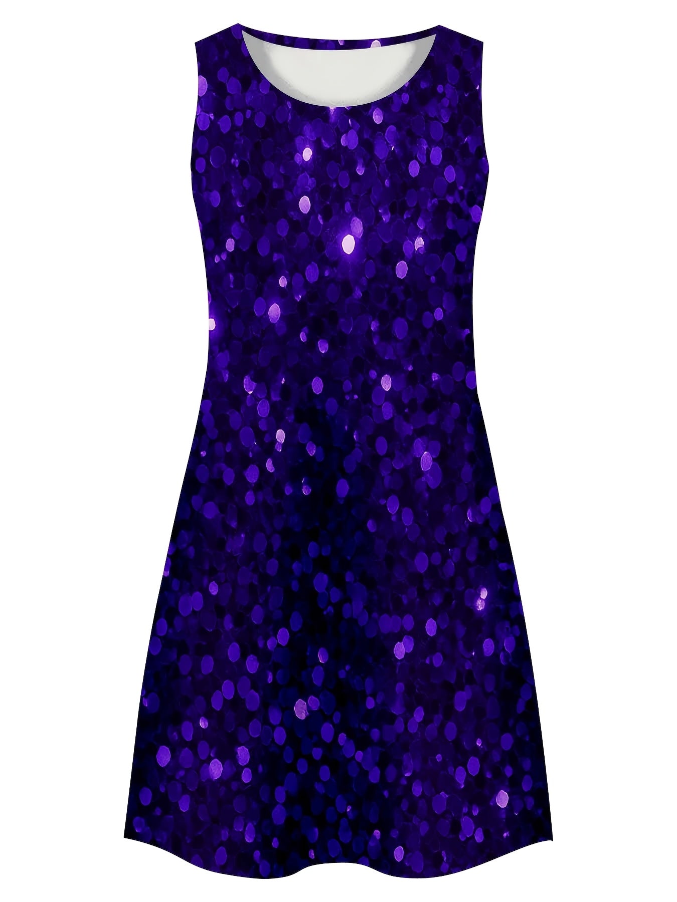 Purple Sequin Sleeveless Dress with Polka Dot Pattern for Party And Evening Events