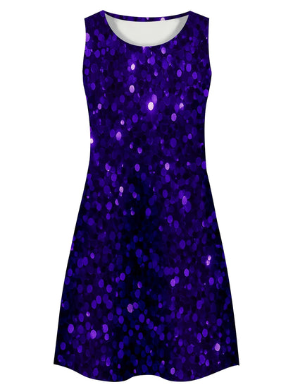 Purple Sequin Sleeveless Dress with Polka Dot Pattern for Party And Evening Events