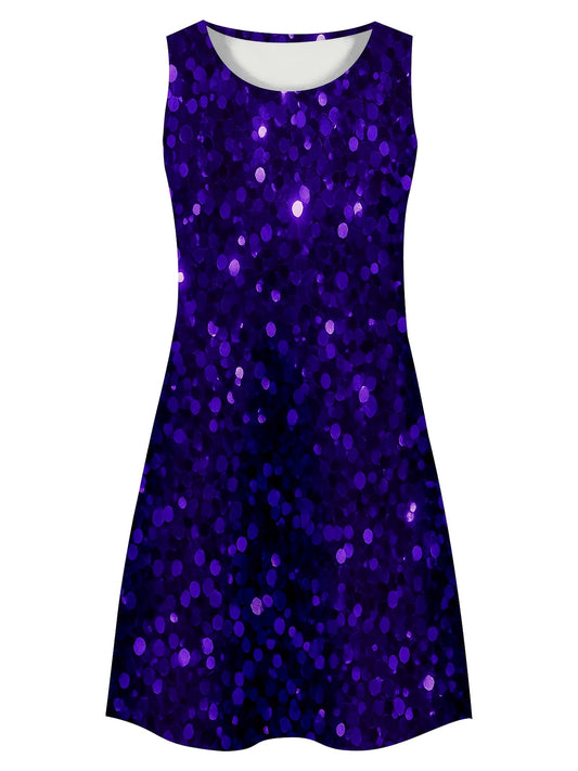 Purple Sequin Sleeveless Dress with Polka Dot Pattern for Party And Evening Events