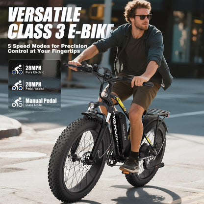 Adult Mountain Electric Bike, 500W Powerful Motor, 624wh Rechargeable Battery, With Mudguards, 7-speed Adult Fat Tire Electric Bike, Snow Riding Electric Bike, 26*4 Inches Wide Tire Bicycle, Christmas Gift, Birthday Gift