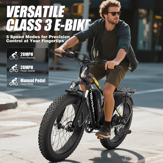 Adult Mountain Electric Bike, 500W Powerful Motor, 624wh Rechargeable Battery, With Mudguards, 7-speed Adult Fat Tire Electric Bike, Snow Riding Electric Bike, 26*4 Inches Wide Tire Bicycle, Christmas Gift, Birthday Gift