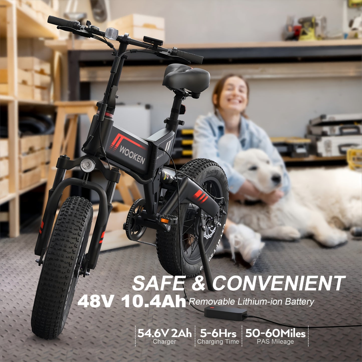 Wooken 20''X 4.0 Fat Tire Electric Bike, 749W Peak Strong Power Electric Bicycle With 48V 10Ah Battery, Professional 7 Speed EBike, Updated LCD Display Electric Dirt Bike, Shock Absorber, Ebike For Mountain Beach Snow