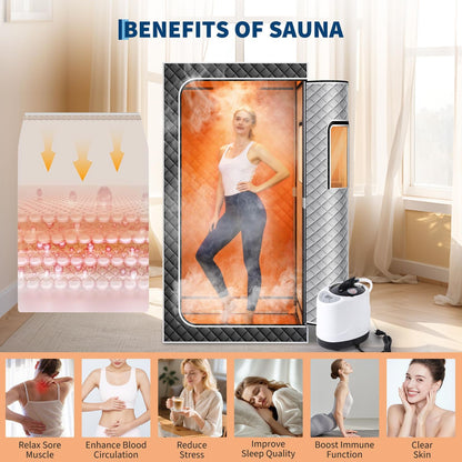 Portable Steam Sauna Box with 101.44oz Steamer | 5-Layer Waterproof and Thermal Insulation, Folding Chair, for Home Steam Spa, Indoor & Outdoor, Black - GAOMON, Plastic Material