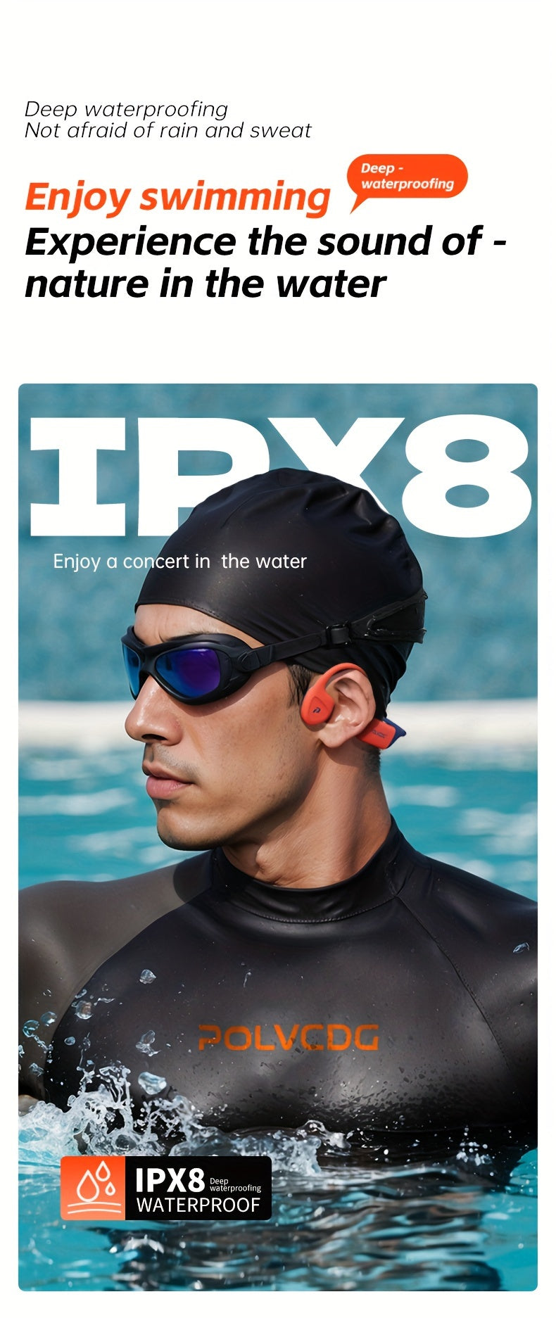 POLVCDG Audio new upgrade sound sense 2.0 X16 wireless bone conduction headset, professional sweat and, clear talk with microphone, magnetic charging port long life, large memory wireless/MP3 dual-mode one-click switch, suita