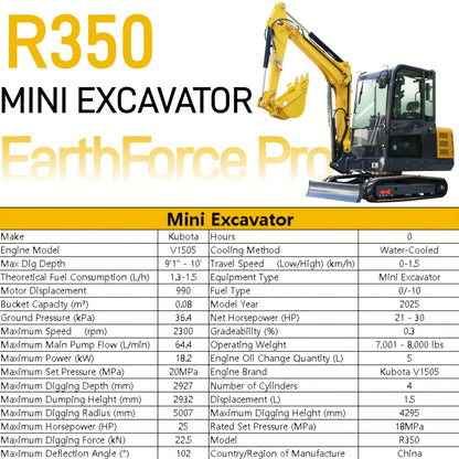 Heavy-Duty 3.5 Ton Mini Excavator with 25 HP Kubota Diesel Engine - Hydraulic Crawler Digger, Pilot Controls, Telescopic Boom & Side Swing, Air Conditioned Cab, Thumb Clamp - Professional Construction, Farm, Landscaping, Digg