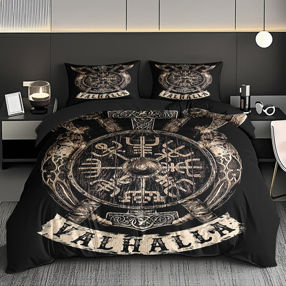 Norse Rune Theme Duvet Cover Set, Soft High-Definition Digital Print, Black And Brown, All-Season, Perfect Gift, Soft Breathable 100% Polyester, Machine Washable, Includes 1 Duvet Cover And 2 Pillowcases, Ideal For Family And