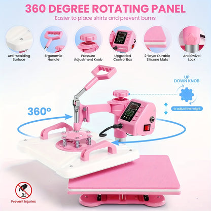 15"x15"/15"x12" - 8in 1/5in 1 Heat Press Combo, Rotatable Design, Multi-Size Transfer Professional Sublimation Kit, Suitable for T-Shirts, Bags, Pillows, Hats, Beanies, Rollers - Three-in-One Automatic Hat Press Only for Hats