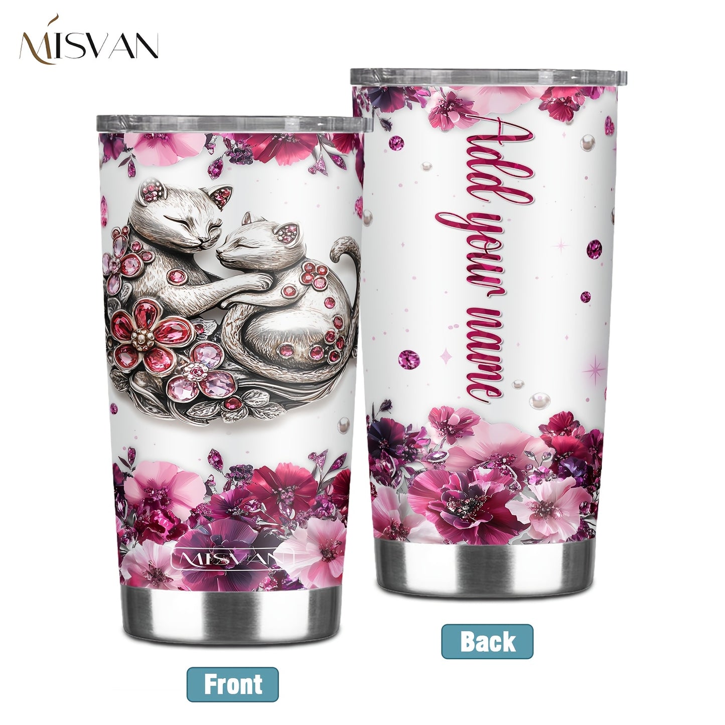 1pc Customized Name Stainless Steel Tumbler | 20oz/22oz/40oz Insulated Water with Lid, Reusable, Round Shape, 304 Stainless Steel, Ideal for Easter, Thanksgiving, Father'S Day, Mother'S Day, Graduation, White Diamond Butterfl