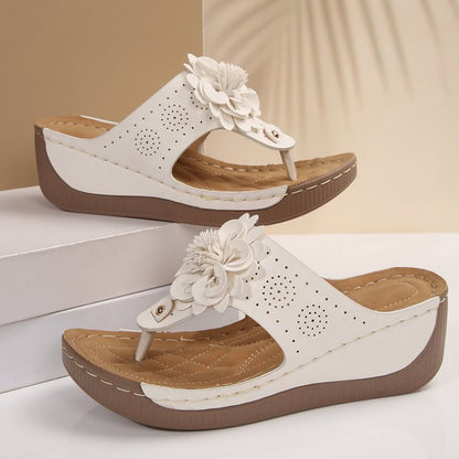 Women's Large Size White Faux Cover Slip- Mule - Breathable Arch & Cushioned Insole, Elegant Floral-Adorned Upper with Hand-Stitched Design, Lightweight PU Cover Mid-Heel Comfortable Casual to Formal Shoes for Beach, Office,
