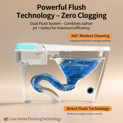 This Integrated Smart Toilet Features a Heated Seat, Night Light, Multiple Cleaning Functions, a Dual Flush System with Various Washing Modes, a Detachable Spray Wand, Drying Function, Automatic Lid Lift, Bathroom Slow-Close