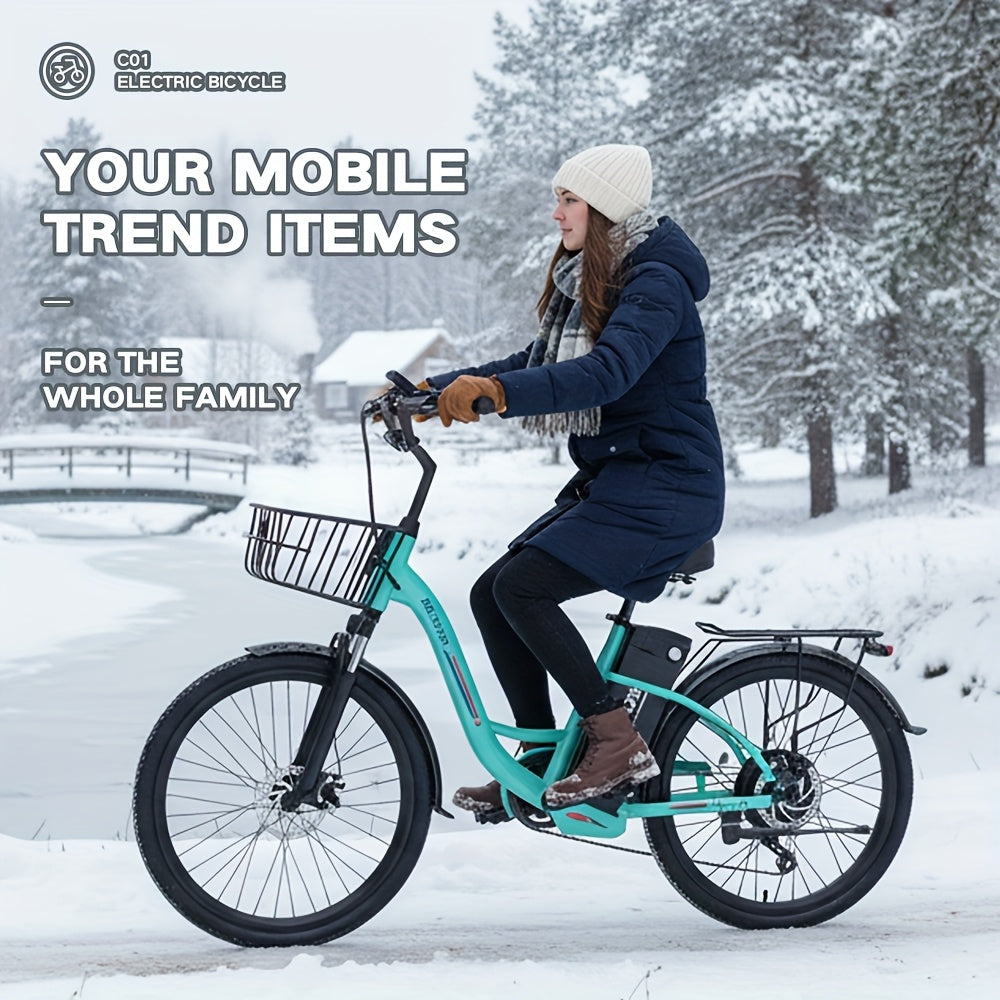 350-500w Powerful Motor, 20-26MPH Commut Erelectric Bike, LCD Display, 7 Speed Shift Adult Electric Bicycle, 36V 10.4A Lithium Battery, 24-inch Wheels, Aluminum Alloy Body, Front Fork Shock Absorber, Headlights, Night Driving