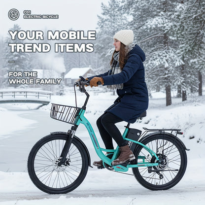 350-500w Powerful Motor, 20-26MPH Commut Erelectric Bike, LCD Display, 7 Speed Shift Adult Electric Bicycle, 36V 10.4A Lithium Battery, 24-inch Wheels, Aluminum Alloy Body, Front Fork Shock Absorber, Headlights, Night Driving