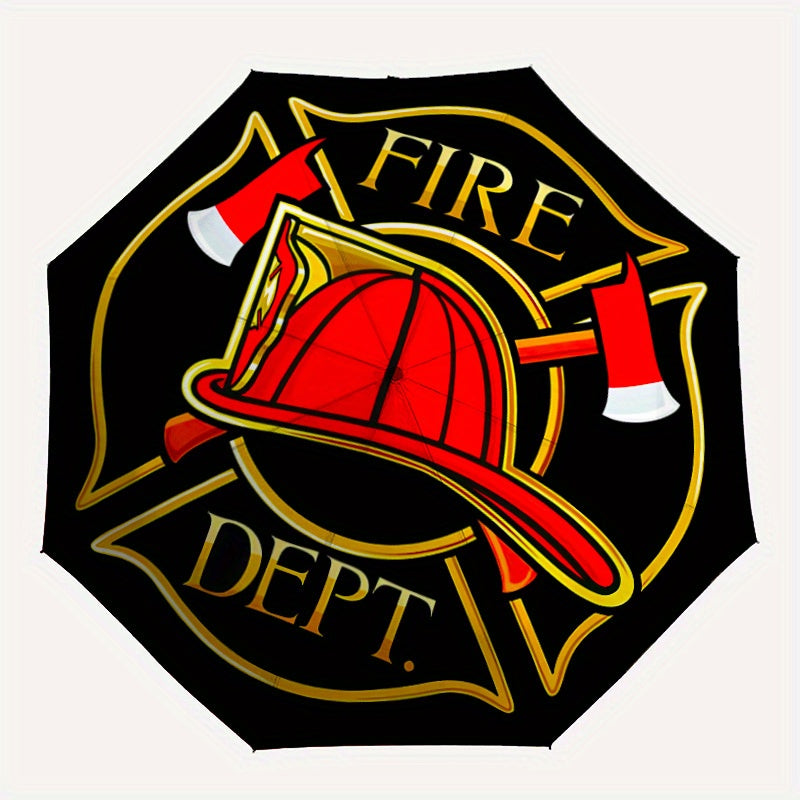 Automatic Opening/Closing Fire Dept Umbrella with Firefighter Badge Emblem (FD Badge) - 8-Rib Heavy-Duty Black & Firefighter Accessory, Portable All-Weather Umbrella for Emergency Services, & Fire Department Style