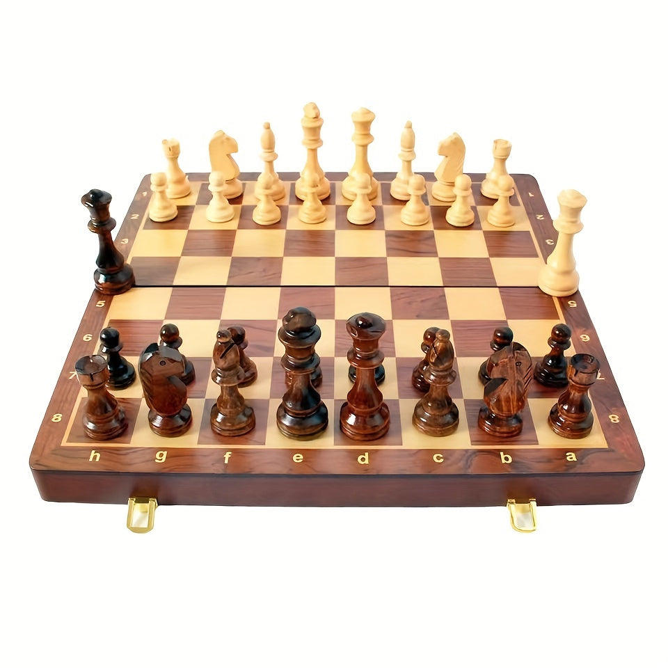 38.1cm X 38.1cm/15" X 15" Chess Solid Wood Large Premium Folding Set, Chess Pieces Solid Wood, Checkerboard Walnut, Internal Storage Box