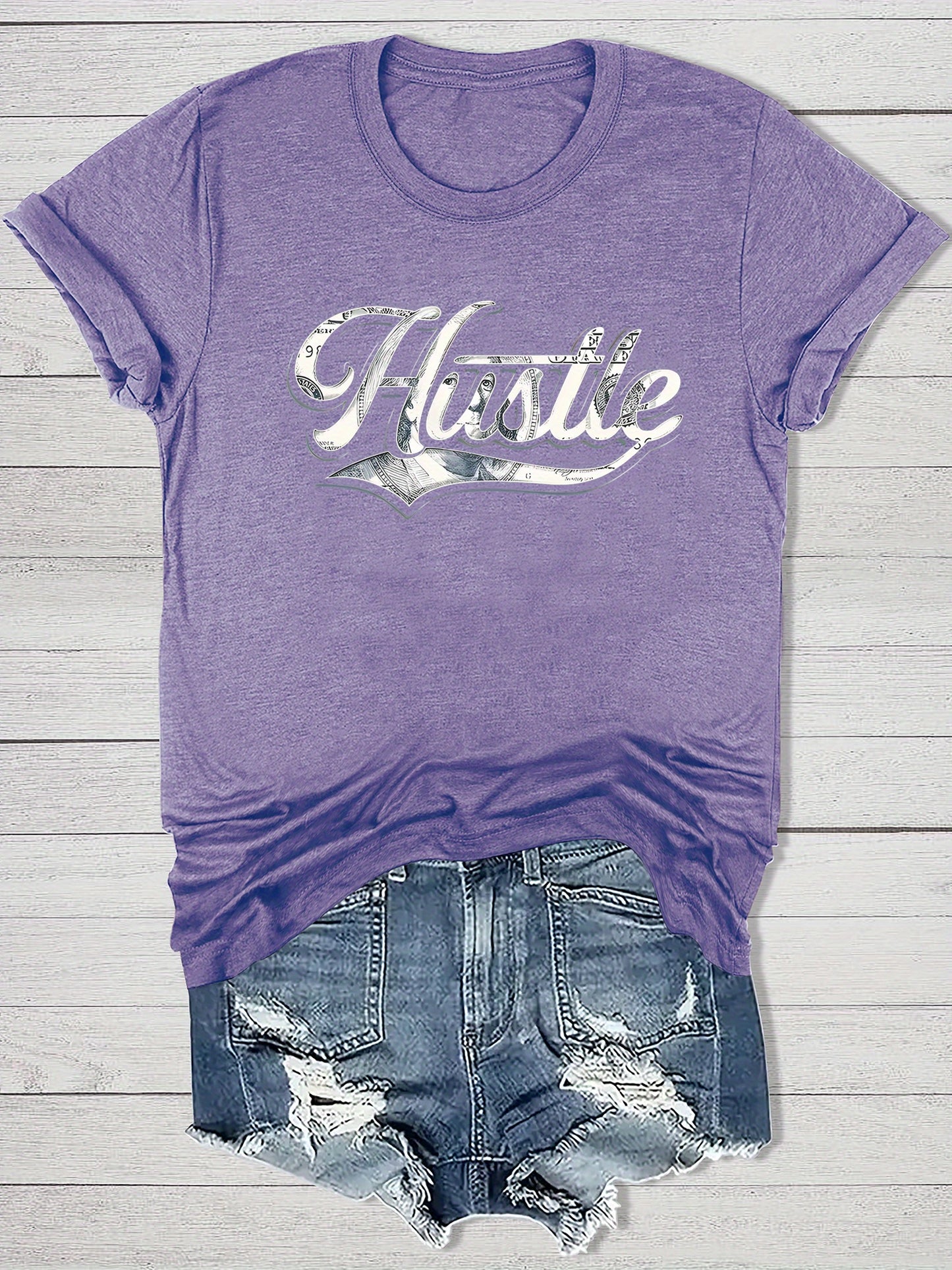 Women'S Casual "Hustle" Graphic Tee - Red Short Sleeve Round Neck T-Shirt with White Artistic Lettering, Lightweight Polyester Blend, Relaxed Fit for Spring & Summer, Casual Summer Wear | Comfortable Fit