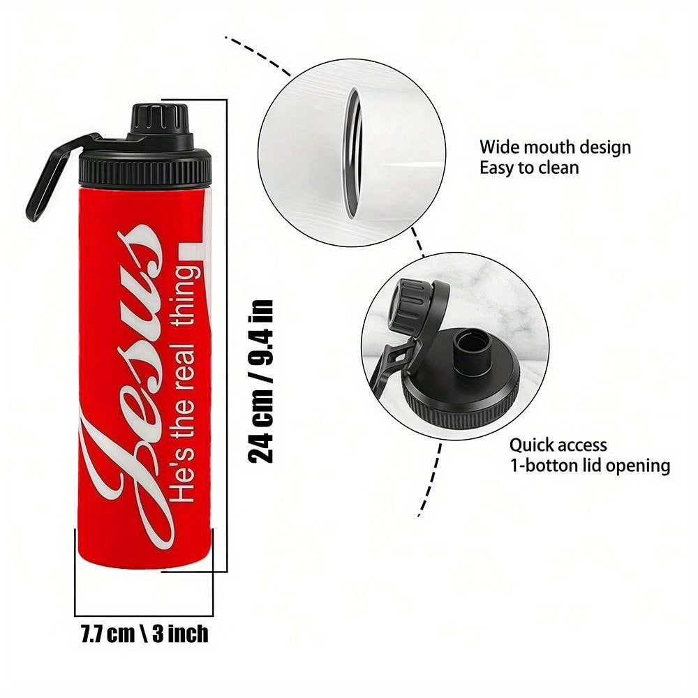 1pc 1pcs 1pc 1pcs (singular "1pc") Jesus-Themed Water Bottle - Stainless Steel Insulated Tumbler with Leakproof Lid, -Based ("Jesus He's the Real Thing"), Double-Wall Vacuum for Hot/ Drinks, Ideal Gift Suitable for Gym, Trave