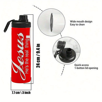 1pc 1pcs 1pc 1pcs (singular "1pc") Jesus-Themed Water Bottle - Stainless Steel Insulated Tumbler with Leakproof Lid, -Based ("Jesus He's the Real Thing"), Double-Wall Vacuum for Hot/ Drinks, Ideal Gift Suitable for Gym, Trave