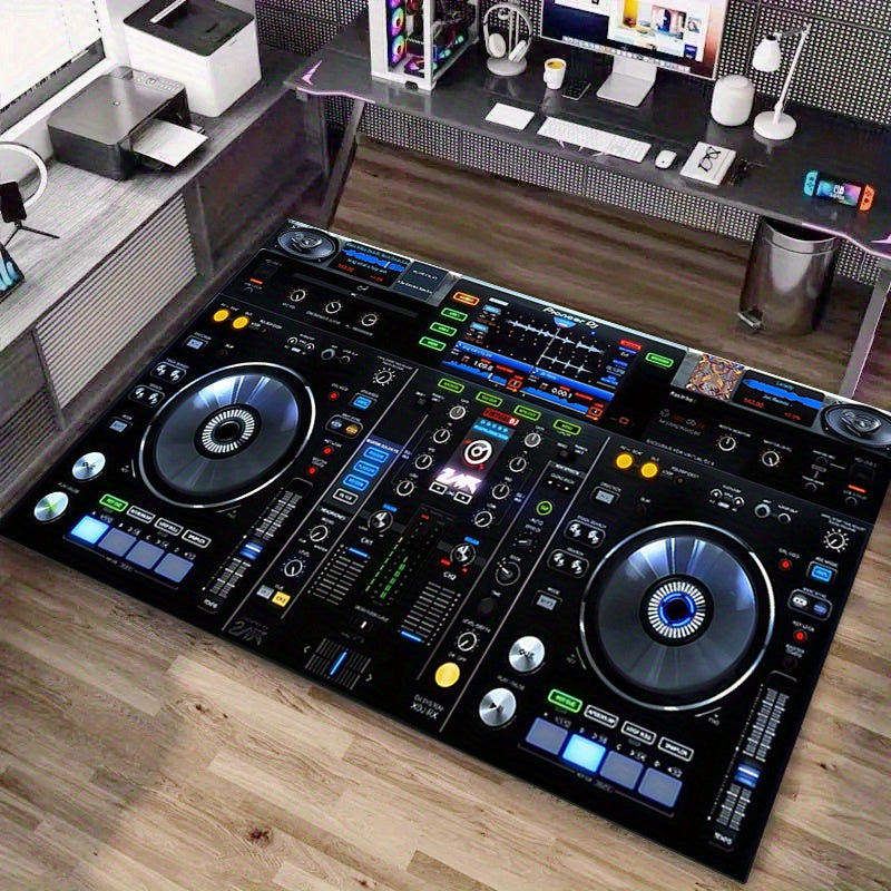 DJ Mixer Print Area Rug - 800g/m² Luxurious Crystal Velvet, Large Size (≥1.8msku), Durable & Stylish Decorative Mat for Office, Living Room, Bedroom, and Porch - Perfect for Desk, Coffee Table, and Hallway