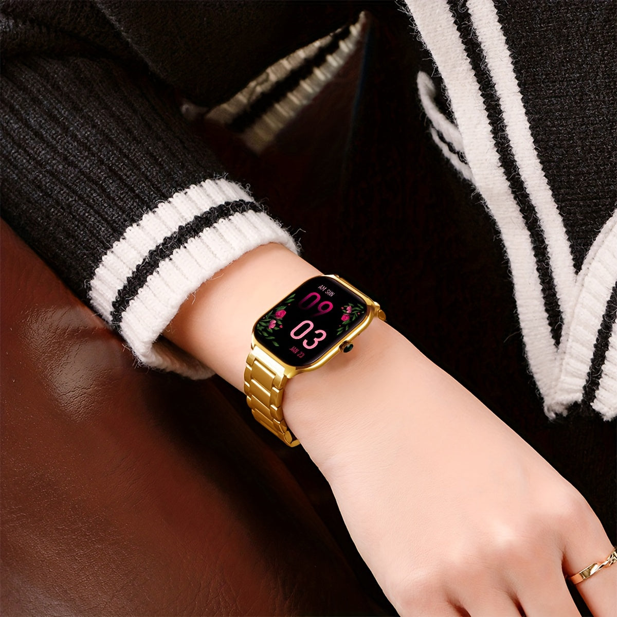 1pc Coiusor Smart Watch for Men & Women - Elegant Golden-Tone Stainless Steel, 2.01" HD Display, Wireless Calls, USB Rechargeable, Wireless 5.2, Sports Modes, Pedometer, Message Notifications, Compatible with iPhone/Android