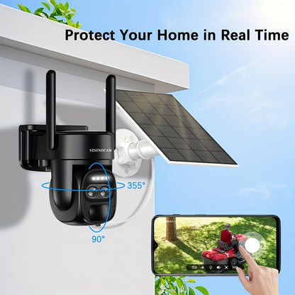 Solar-Powered PTZ Security Camera with 8x Zoom Dual Lens, 360° Auto Tracking, Human Detection, Two-Way Talk, Wireless WiFi, PoE Camera, Solar Panel, Outdoor Surveillance System for Home/Office/Business - Continuous Recording