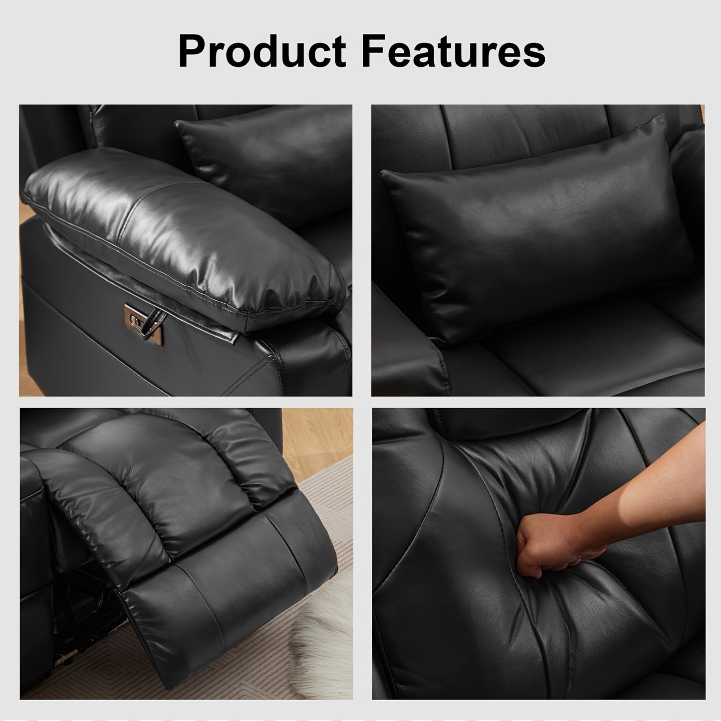 63" Brown Faux Leather Recliner Sofa with Console, Cup Holders, Lumbar Pillow & Storage Pocket - Contemporary Metal Frame Office Chair for Home or Office Use