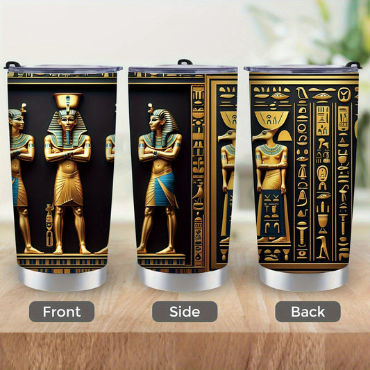 20oz Egyptian Pharaoh Tumbler - Double-Wall Vacuum Insulated Cup with Tutankhamun Design, Spill-Proof Lid - Keeps Drinks Hot/Cold for Hours - Gift for History Buffs, Teachers, Travelers - Egyptian Coffee Mug with Hieroglyphic