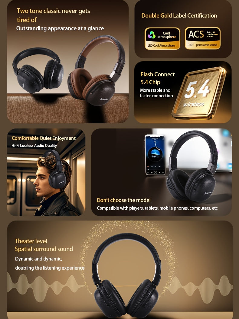 [Noise-Canceling Headphones] 2025 Classic Model Noise-Canceling Headphones - Dual Chip Technology, Lossless Sound, Dual Golden Plating Certification, Foldable/Wireless Design with Strong Anti-Interference Capability, Ensures