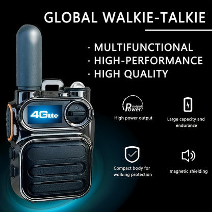 A set of 4 black global walkie-talkies for public use: 4G PoC walkie-talkies with powerful 4G signal, three types of lights that can be switched freely, easily covering 5000 kilometers, meeting the needs of home and professio