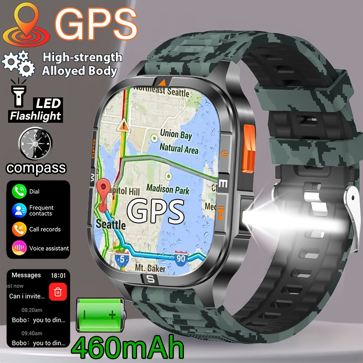 COIUSOR High Precision GPS Smartwatch with Wireless Calling, Compass & LED Flashlight, 2.01" IPS HD Display, 100+ Sports Modes, Dual GPS L1+L5, 100+ Watch Faces, Voice Assistant, Music Control, Durable Zinc Alloy Body, Valent