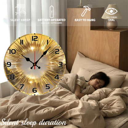 10-Inch Modern European Style Golden-Toned Wood Veneer Wall Clock with Black Arabic Numerals & Quartz Movement - Silent Sweep Round Clock for Living Room, Study, Bedroom - (AA Not Included) - Minimalist Large Face, Wall Clock