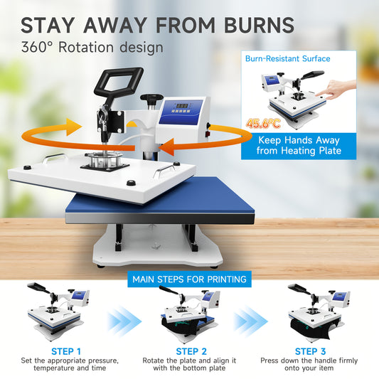 6 In 1 Heat Press Machine 11.5x15 Inch 360 Degree Rotating T-Shirt Press Machine - Heat Transfer Machine For T-Shirts, Mugs, Hats, Plates