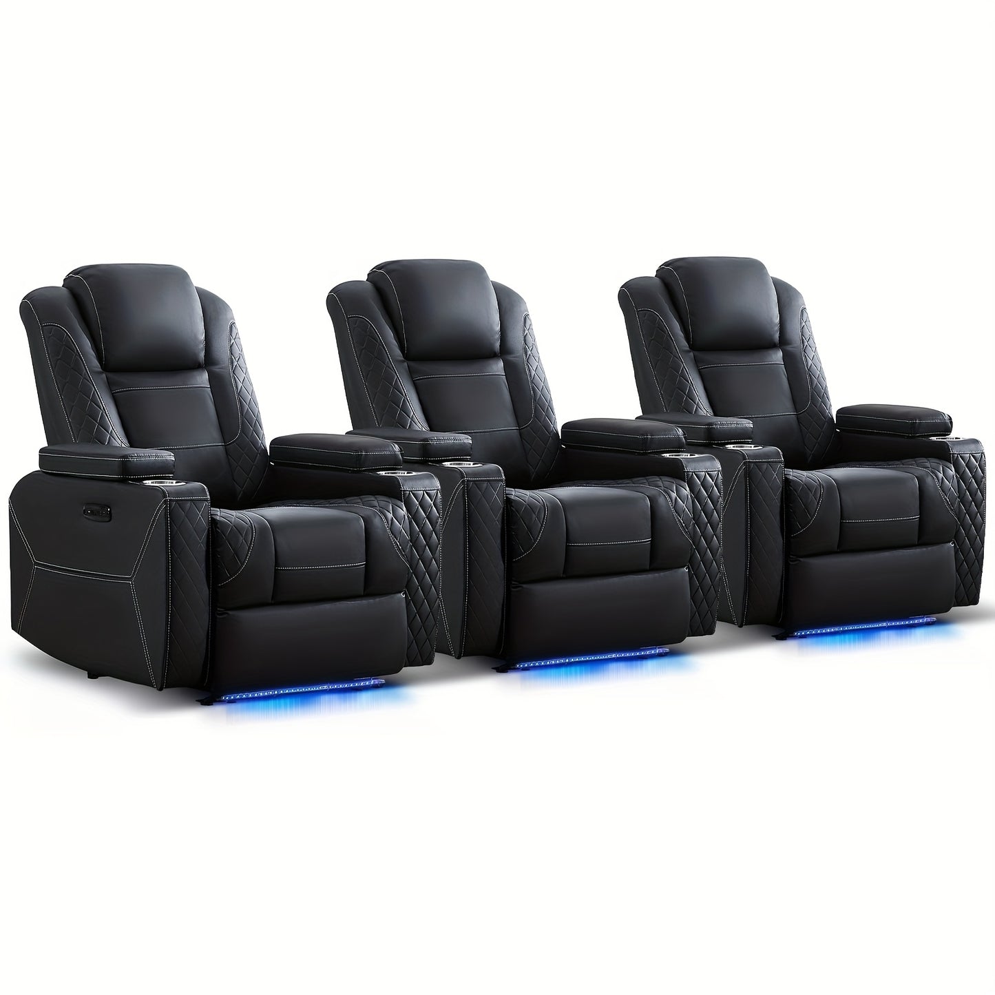 Power Recliner Sofa with Adjustable Headrest & LED Ambient Light & Hidden Storage & USB Ports for Living Room Home Theater