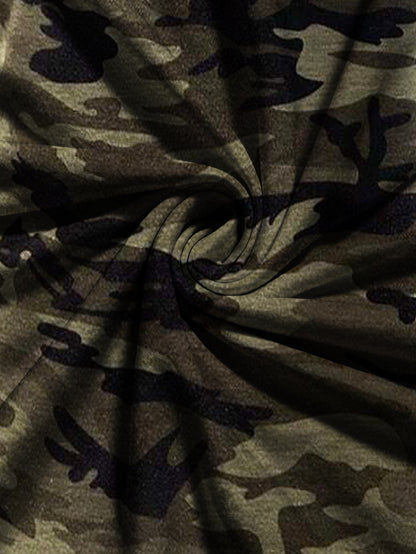 Plus Size - This Is a Maxi Dress for Plus-Size Women Featuring Short Sleeves And a Camo Print. It Has a U-Neck Design And Is Perfect for Casual Outings, Daily Wear, And Bohemian Styles During Spring And Summer. The Dress High
