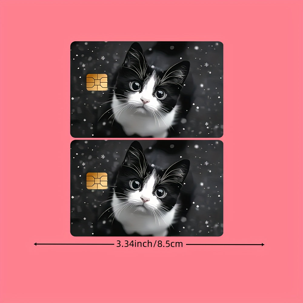 2pcs Cute Black and White Kitten Waterproof Stickers for Credit Card Light Beige Cover, Ultra-Thin, High-Quality, Scratch-Resistant, Suitable for Credit Cards, Bank Cards, Bus Cards, Removable Self-Adhesive for Most Cards, Id