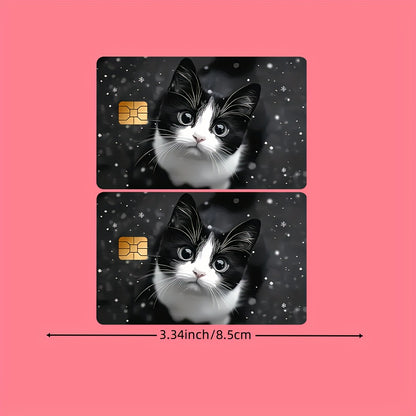 2pcs Cute Black and White Kitten Waterproof Stickers for Credit Card Light Beige Cover, Ultra-Thin, High-Quality, Scratch-Resistant, Suitable for Credit Cards, Bank Cards, Bus Cards, Removable Self-Adhesive for Most Cards, Id