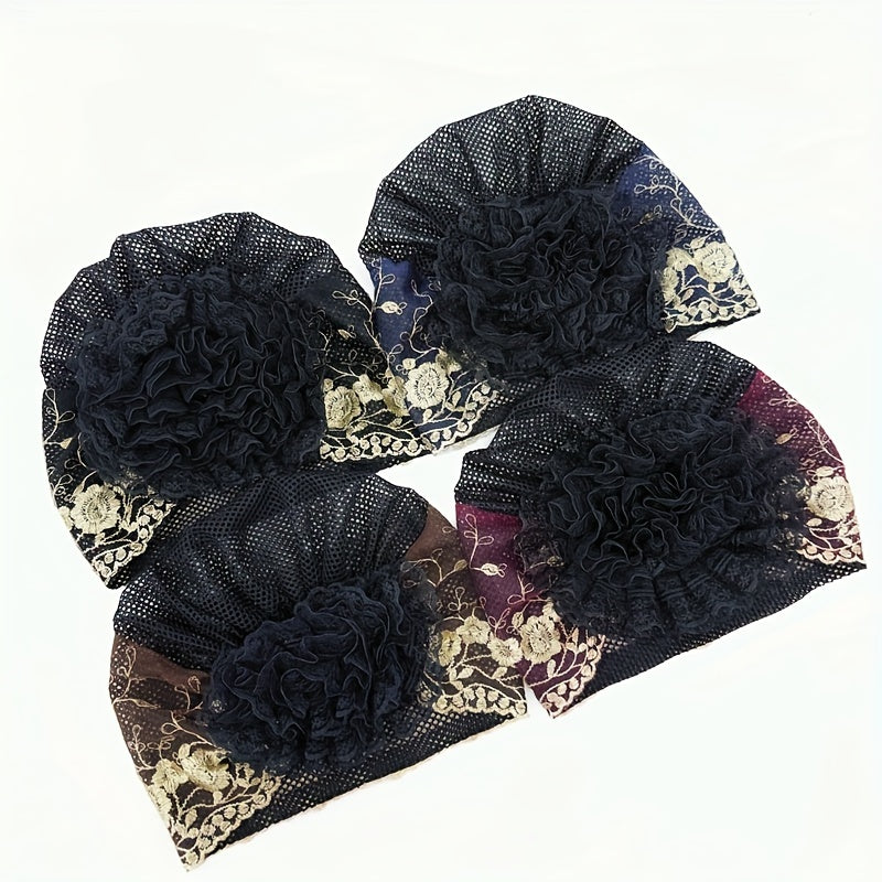 2pcs Women'S Embroidered Floral Breathable Stretch Headwrap | Multi-color Elastic Casual Cute Bohemian Muslim Turban for Hair Covering and Daily Wear