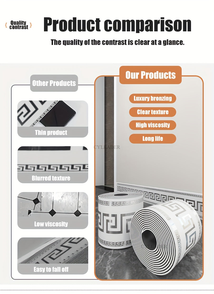 1 Roll, 197 inches x 3.94 inches, Large Roll Thickened Version, European Style Marble Tile Panel Wallpaper, Self-Adhesive PVC Faux Brick, Peel and Stick, DIY Removable No Residue, Waterproof, Wear-Resistant, Long Lifespan, Be