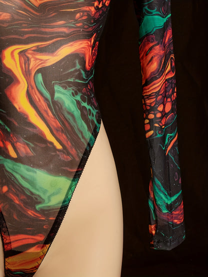 Sexy Women'S Lingerie Onesie - Long Sleeve Full-Body Coverage Bodysuit with High-Low Neckline, Vibrant Multicolor (Green/Orange/Red/Black/Pink/Blue/Purple) - Soft Comfortable Fabric for Adults, Sensual Clothing & Themed Event