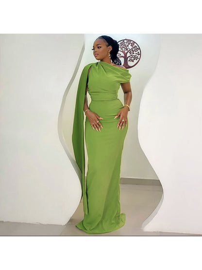 Women's Slim Fit Single Shoulder Dress - Elegant Strapless Diagonal Collar Long Evening Gown Suitable for Weddings, Galas, Proms - Year-Round Formal Dress