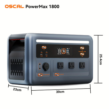 (2025 New)OSCAL 1800 Solar Generator with 500W Solar Panel PowerMax 1800, 1024Wh LiFePO4 Battery Generator with 3 AC Outlets (3200W Surge), 700W AC Charging, APP Control Power Station for Home Backup Plus Bonus 30w Solar Pane