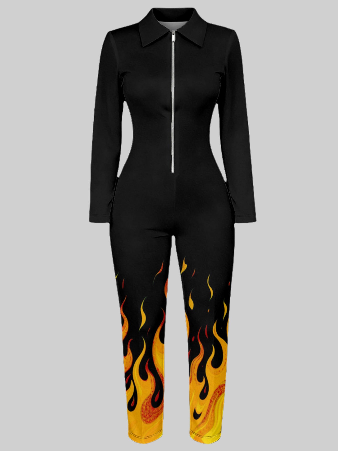 Ladies' Four-season Long-sleeved Sexy Jumpsuit, Front Zipper Design, Light Style, Fashionable Full-print, Perfect for Daily Outings and Casual Wear, Fashionable and Sexy Outfit