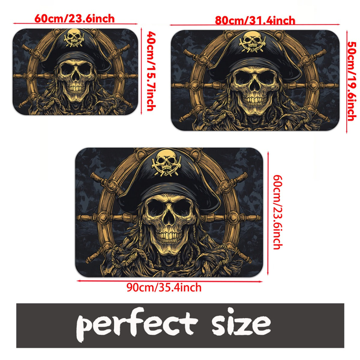 1pc Pirate Skull & Wheel Design Microfiber Absorbent Machine Washable Polyester Rug - Black & Golden Pirate Ship Wheel & Skull Motif, Durable Rectangular Floor Mat for Bathroom, Bedroom, Living Room Entrance, Home Decor, Bath