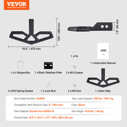 VEVOR Hitch Step for 2" Receiver Universal Trailer Tow Rear Bumper Guard Steel Arrow/elbow type