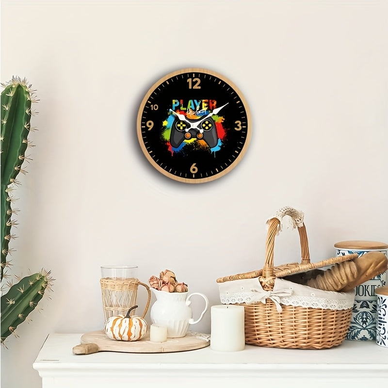 1pc Round Clock, Minimalist Game Console Creative Wall Clock, Silent Quartz Wooden Round Clock, Suitable for Bedroom Living Room Office Kitchen Bathroom, Battery Powered (Batteries Not Included)