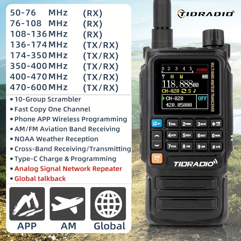 TIDRADIO H3 PLUS | Ham Radio Multi-Band Two-Way Radios with AM/FM & Wireless Headset Compatibility | 5000km Long Range Walkie Talkies for Camping & Emergency, Longrange Radios, Outdoor Communication, Portable Radio, Handheld