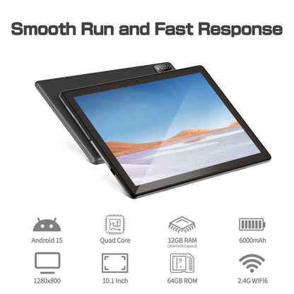 PRITOM 10.1 Inch Android 15 Tablet, 2-In-1 Tablet (Including Keyboard, Mouse, Protective Case, Stylus And Data Cable), 12GB (3GB + 9GB Expandable) RAM, 64GB Storage, Supports Up to 1TB Storage Expansion, 8MP Camera, Dual-Band