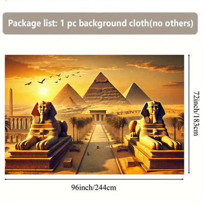 8x6ft Ancient Civilization Glory Backdrop Banner - Vibrant Egyptian Pyramids & Sphinxes Design, Polyester Fabric for Wall Decor in Living Room, Bedroom, Office, Studio, or Outdoor Spaces, Perfect for Parties, Holidays, and Ph