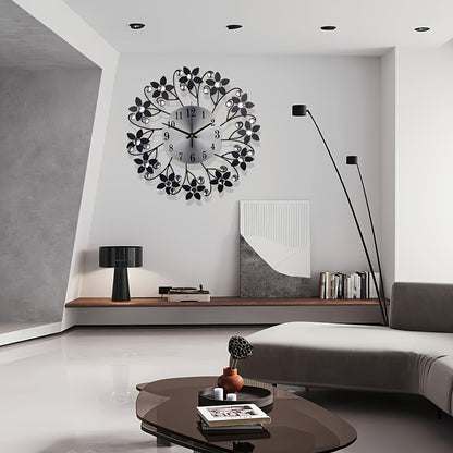 1pc Modern Minimalist Large Round Wall Clock with Black Hands & White Face - Large Easy-to-Read Numerals, Black Frame, Beige/White/Gray Tones - Iron Construction for Living Room, Bedroom, Kitchen, Office - Quiet Sweep Movemen