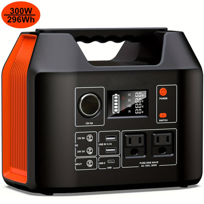300W/100W Portable Power Station Solar Generator, (Solar Panel Optional), 146Wh/260Wh/296Wh High Capacity Battery Pack, With 2x 110V AC Outlet, DC USB C Port, LED Light, Power Bank For Outdoor Camping Hiking Road Trip Cycling